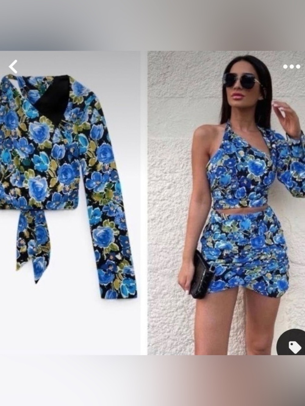 Zara NWOT One Sleeve Open Back Asymmetric Crop Top Floral Print Size S Small New
